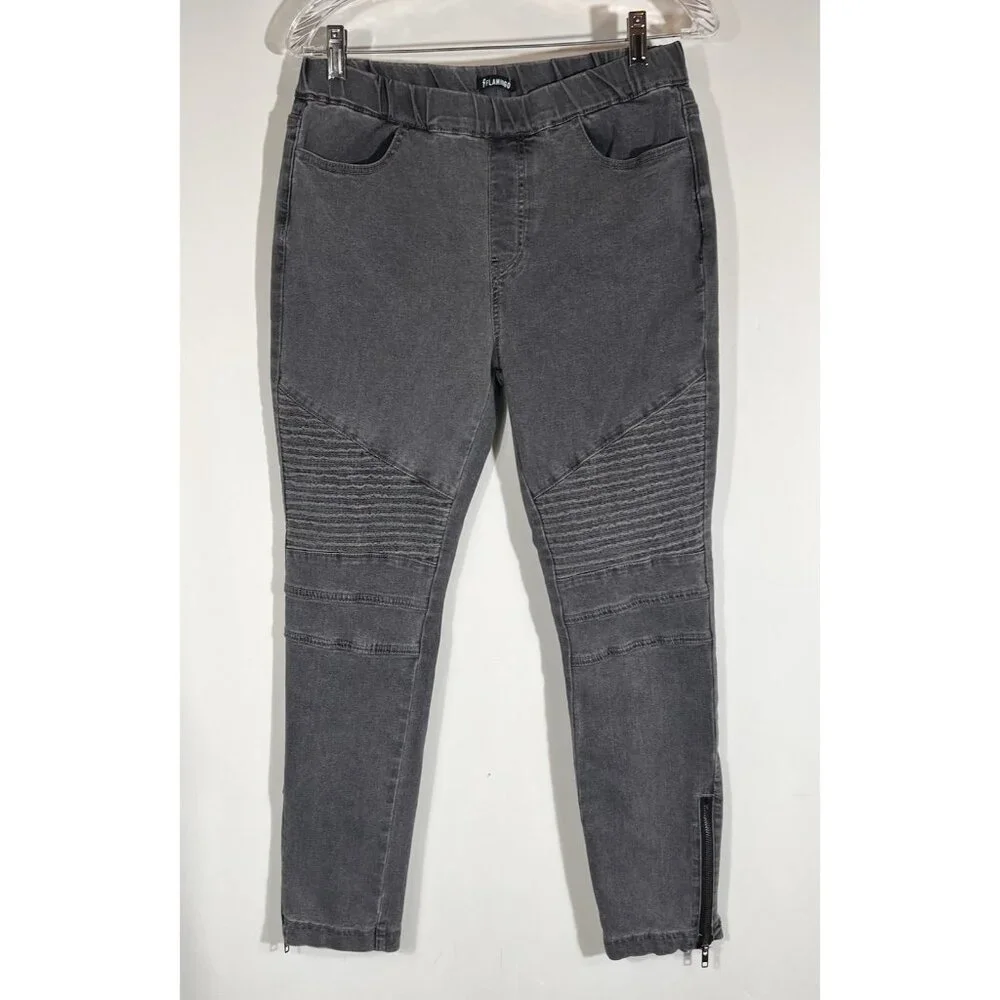 Flamingo Zip Ankle Gray Denim Jeans Womens‎ size Large pullon with elastic waist